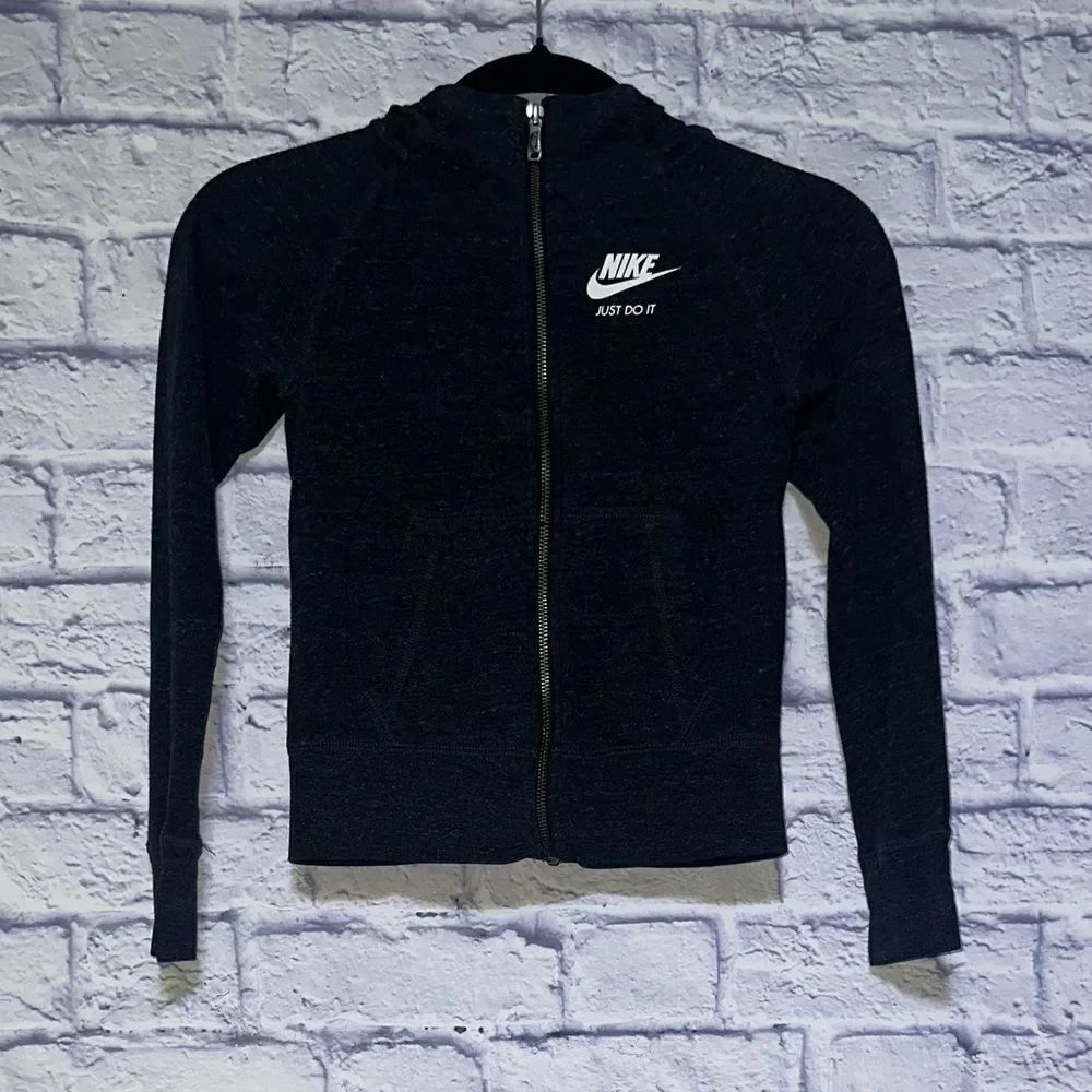 Nike Just Do It Full Zip Hoodie Charcoal Heather Youth Size S